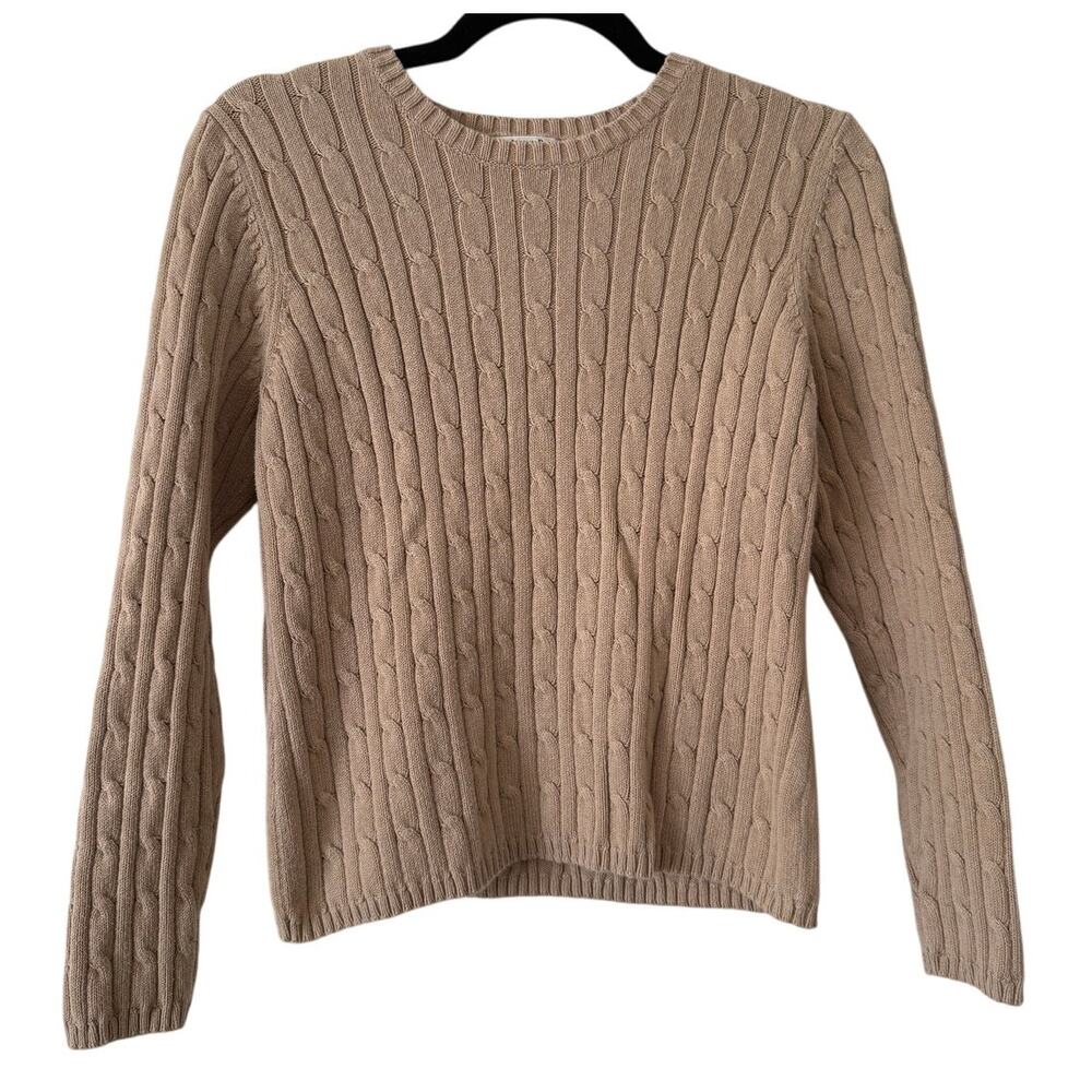 St. John's Bay Tan Long Sleeve Crewneck Pullover Cable Knit Sweater-Medium P